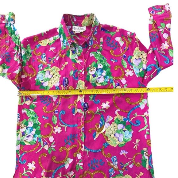 VTG Diane Von Furstenberg XL 100% Silk Button Up Blouse Floral Tropical Resort - Picture 13 of 16